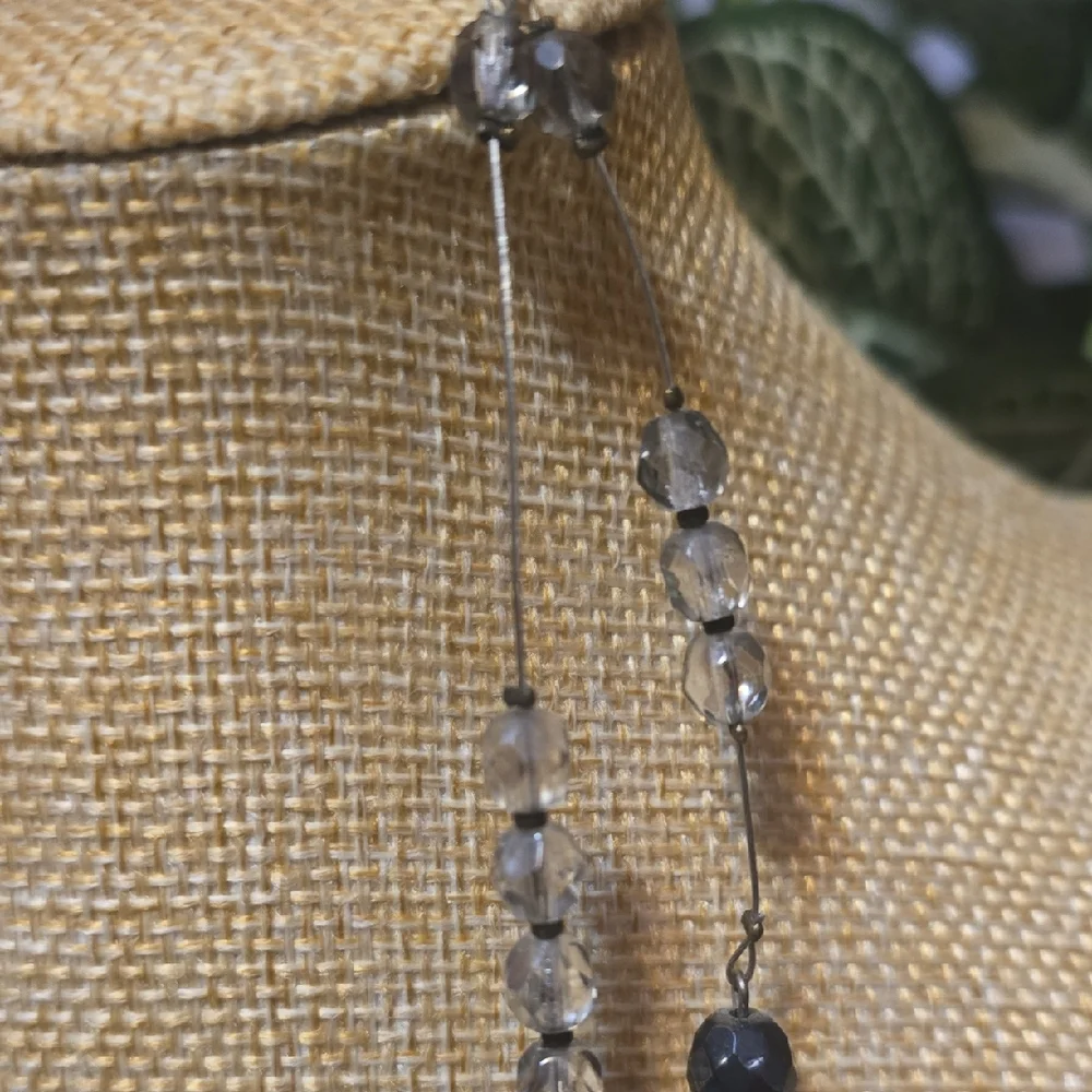 Black & Smoky/Clear Faceted Beads On Wire Convertible Necklace Belt Lariat